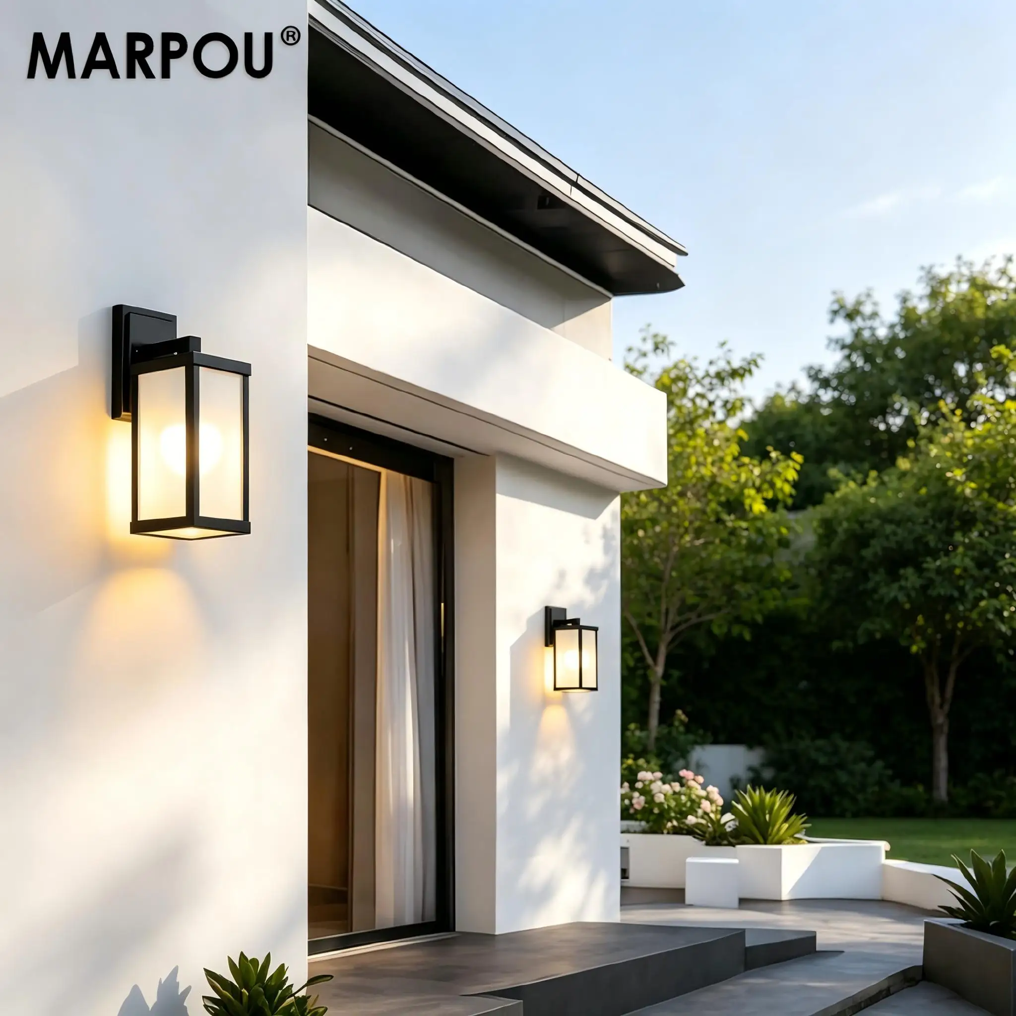 Image of MARPOU Moderne Außenwandleuchte aus Aluminium, IP55, wasserdicht, schwarz, Außenwandleuchte, Garten, Garage, Eingangsbereich, dekorative Wandleuchte