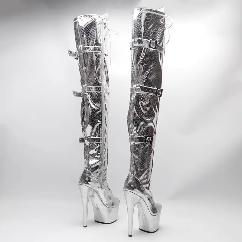 LAIJIANJINXIA New 17CM/7inches PU Upper Pole Dance Shoes High Heel Platform Sexy Nightclub Women's Modern Long Boots 172