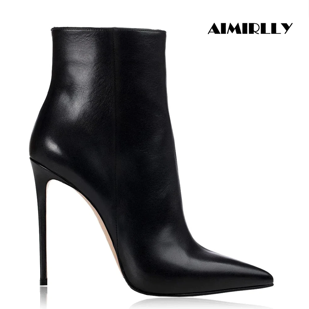 

Женские черные ботильоны на шпильке с острым носком, на высоком каблуке, с боковой молнией, элегантные туфли для вечеринок