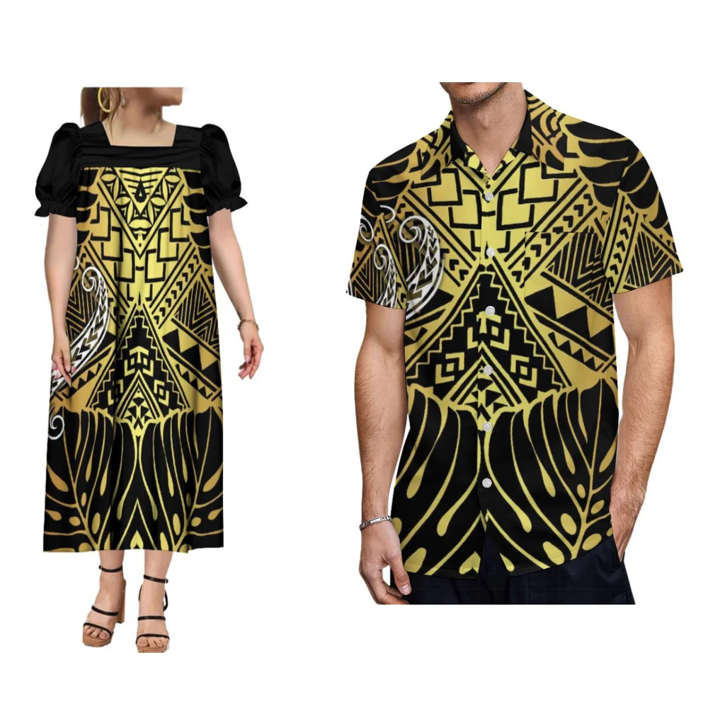 2024 neue Paar Kleidung Frauen Mumumu langen Rock Männer Freizeit hemd polynesische hochwertige Kleid Anpassung