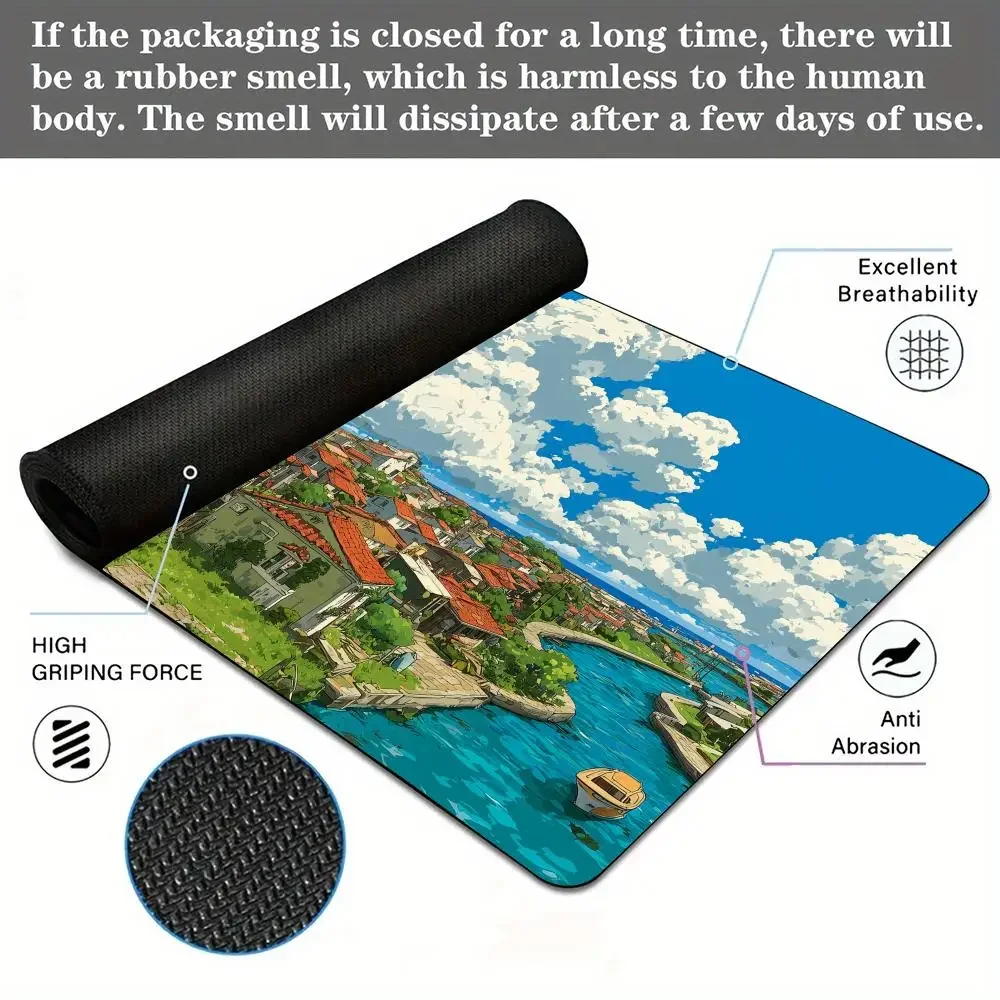 Tappetino per mouse Tappetino da scrivania Tappetino per mouse dal design Warm Town con bordi cuciti Tastiera con base in gomma antiscivolo Tappetino da gioco esteso