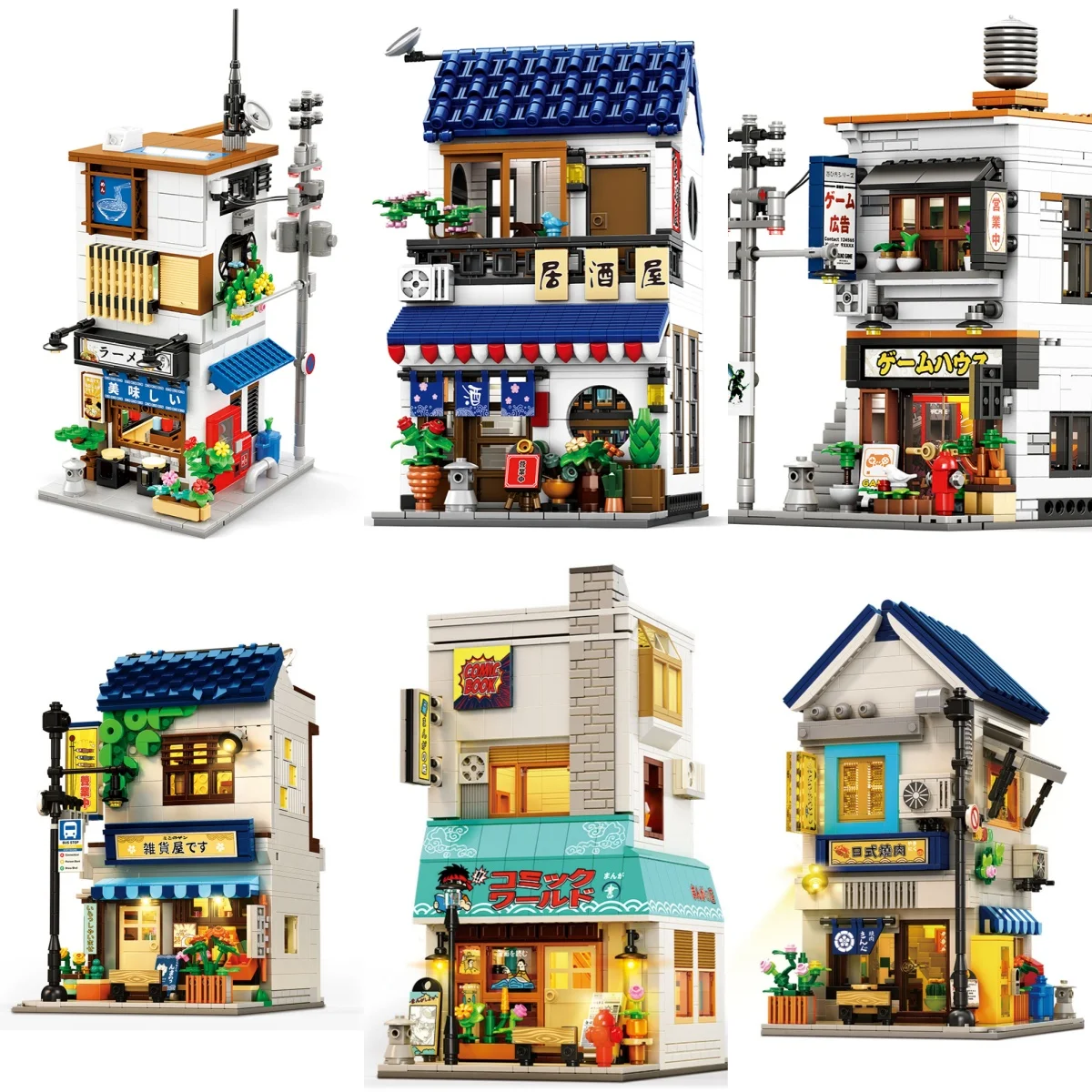 6 Styles Japanese Street View Building Blocks City Architecture Grocery Izakaya Ramen Shop Construction Bricks Toys Adults Gifts