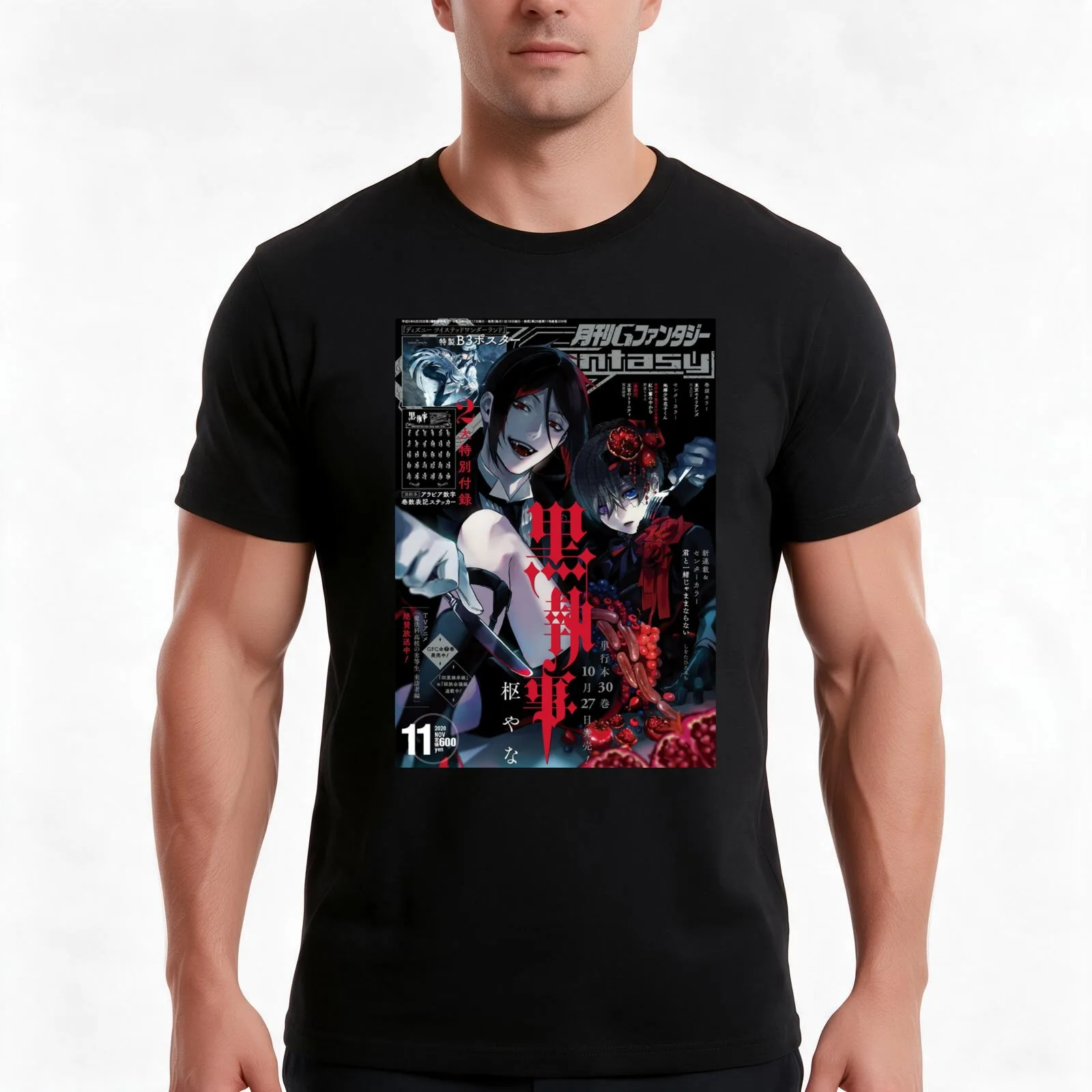 black butler vampires T-Shirt, Summer Casual Cotton Tee, Oversized Streetwear Tops, Vintage Graphic Print, Unisex Men Women