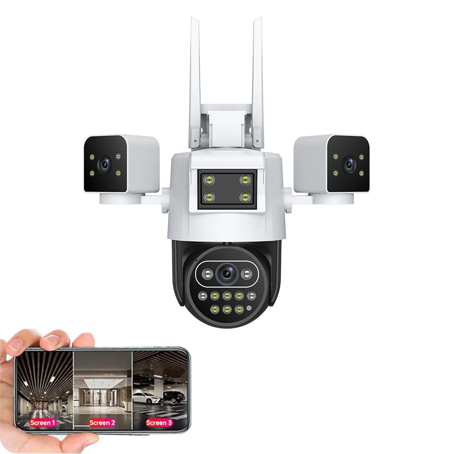 

6MP HD WiFi Camera 3 Lens Three Screen Night Vision Two Way Motion IP66 Detection Waterproof CCTV Surveillance Cameras