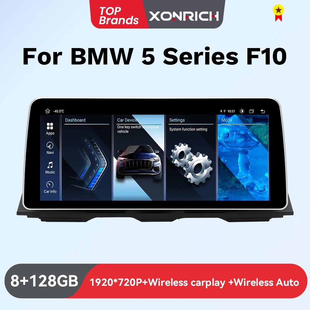 XONRICH 12.3 Cal bezprzewodowy Carplay Android Auto dla BMW serii 5 F10 F11 CIC NBT 1920*720P samochodowy odtwarzacz multimedialny Navi ekran IPS