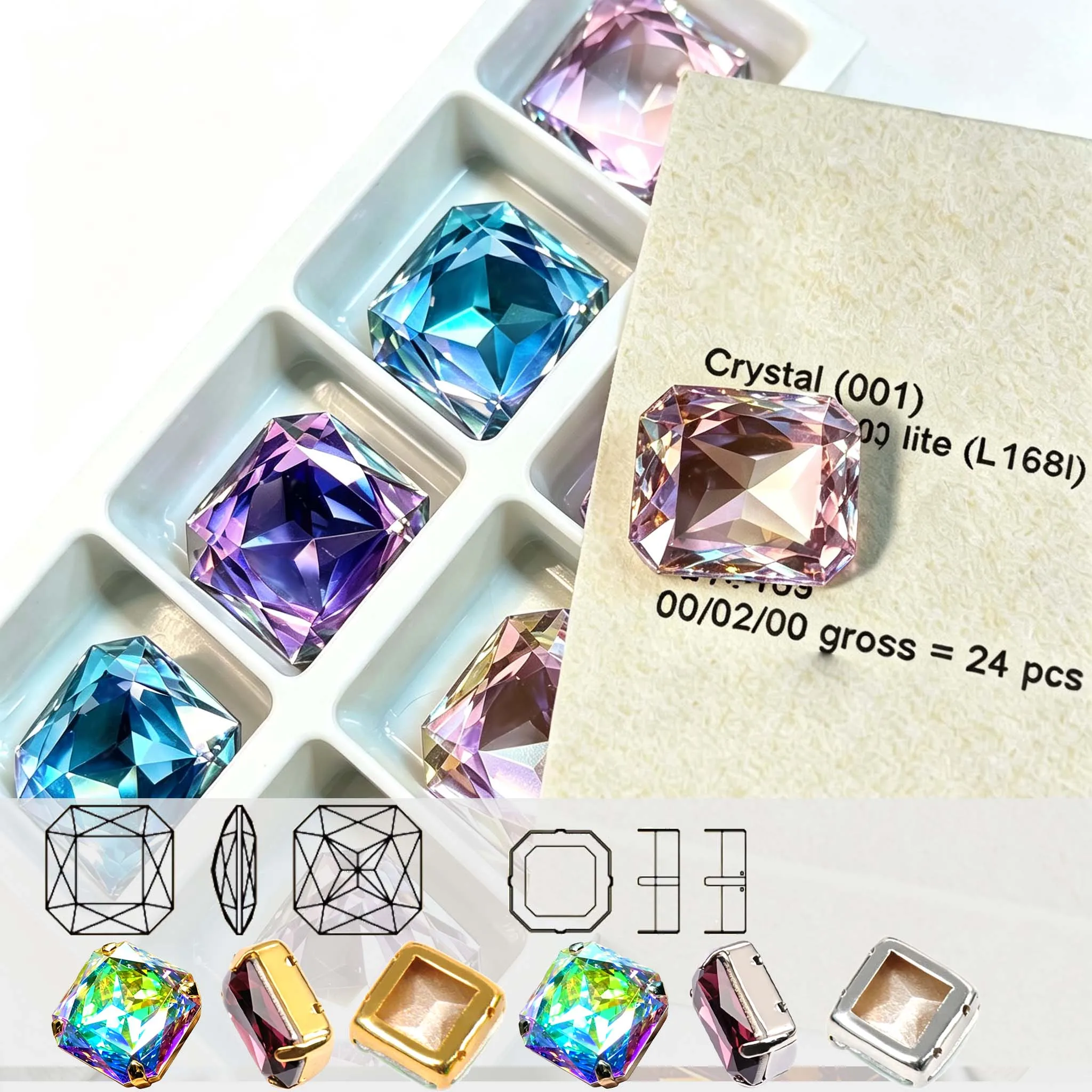 K9 Glass Square Octagon Rhinestones AB Clear Glass Stones Glitter Crystal Strass Shiny Color Rhinestones for Nail Art Jewelry