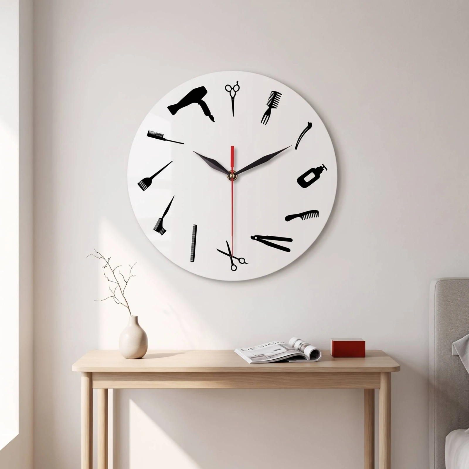 Barber Wall Clock Non-Ticking Wall Clock with Silent Movement Decorative Round for Barbers, Barbershop, Hair Salon