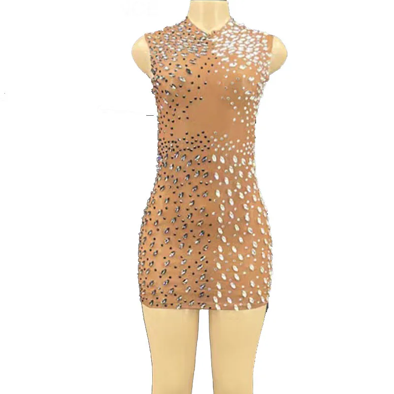 

Rhinestone Sexy Mesh Transparent Evening Crystals Mini Dress