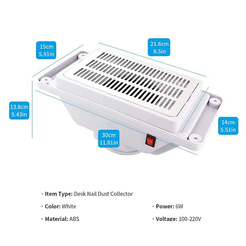 A44T Built-In Table Desk Nail Dust Collector Strong Fan High Speed Nail Suction Vacuum Cleaner Manicure Machine White