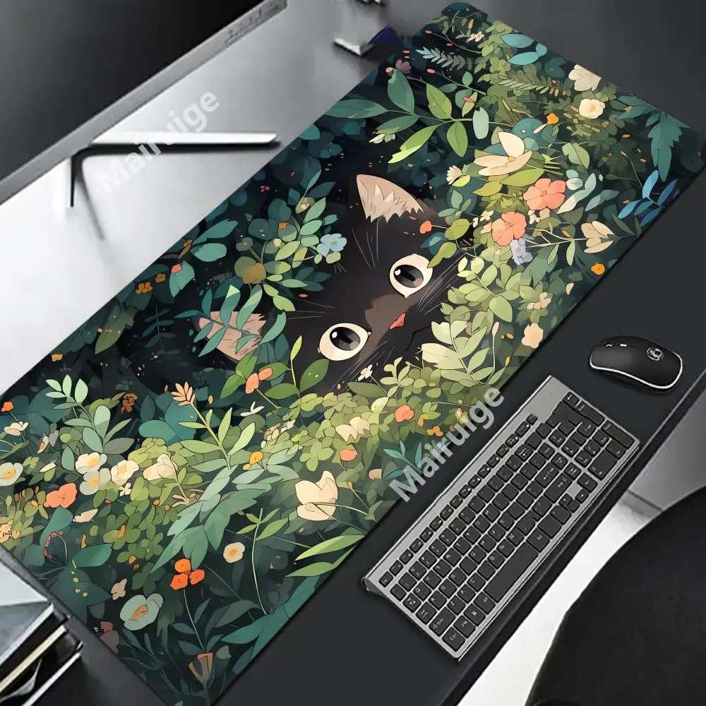 Gato bonito grande teclado de jogo mouse pad xl planta verde computador gamer tablet mause pad longo mousepad xxl 900x400 jogar ratos esteiras