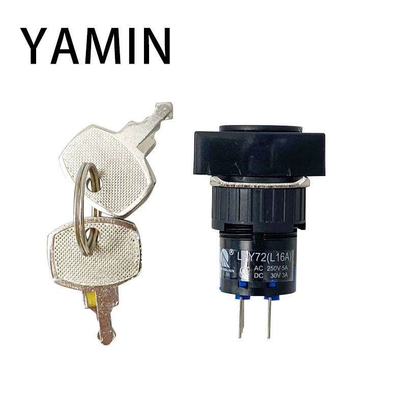 Interruptor de botão de plástico de 16mm com chave de travamento rotativo 2NC 2NO Contato prateado 6 pinos Controle de bloqueio de três posições LA16J-22Y/3