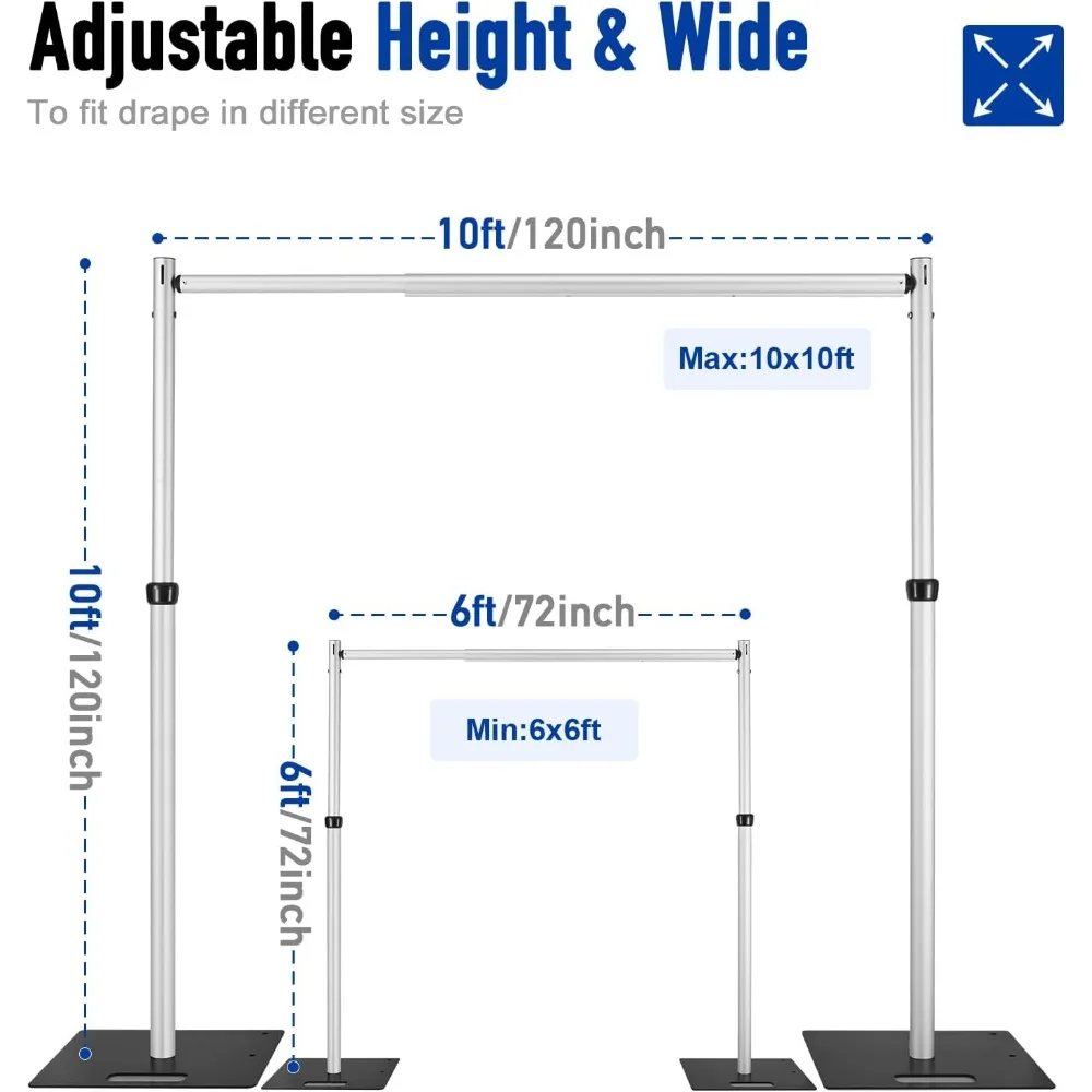 10x10Ft Double Crossbar Pipe and Drape Kit, Heavy Duty Adjustable Backdrop Stand,Backdrop Stand, Aluminium Double Backdrop Stand