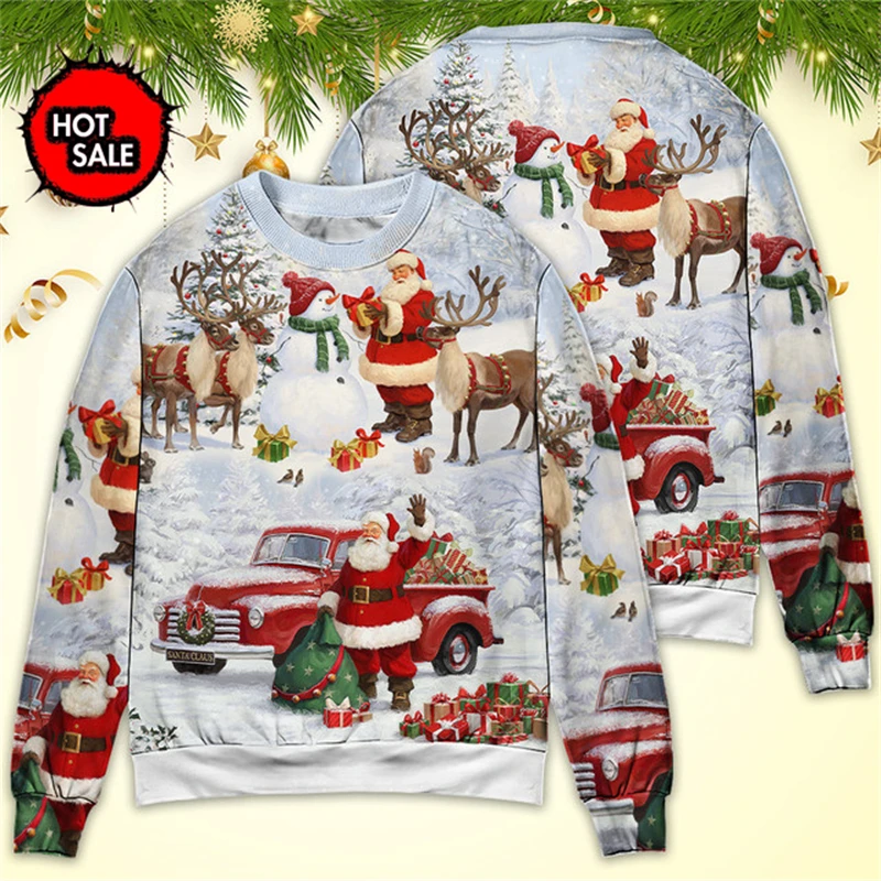 Christmas 2024 New Printing O Neck Pullovers Sweater Men Women 3D Ugly Sweaters Christmas Autumn Winter Comfort Mens Sweatshirt