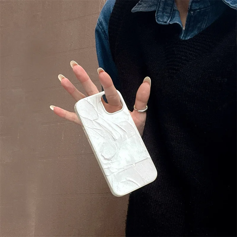 For iPhone 14Promax 2023 New Ins Net Red Paint Textured White Phone Hard Case 14Pro 13Promax 12 11