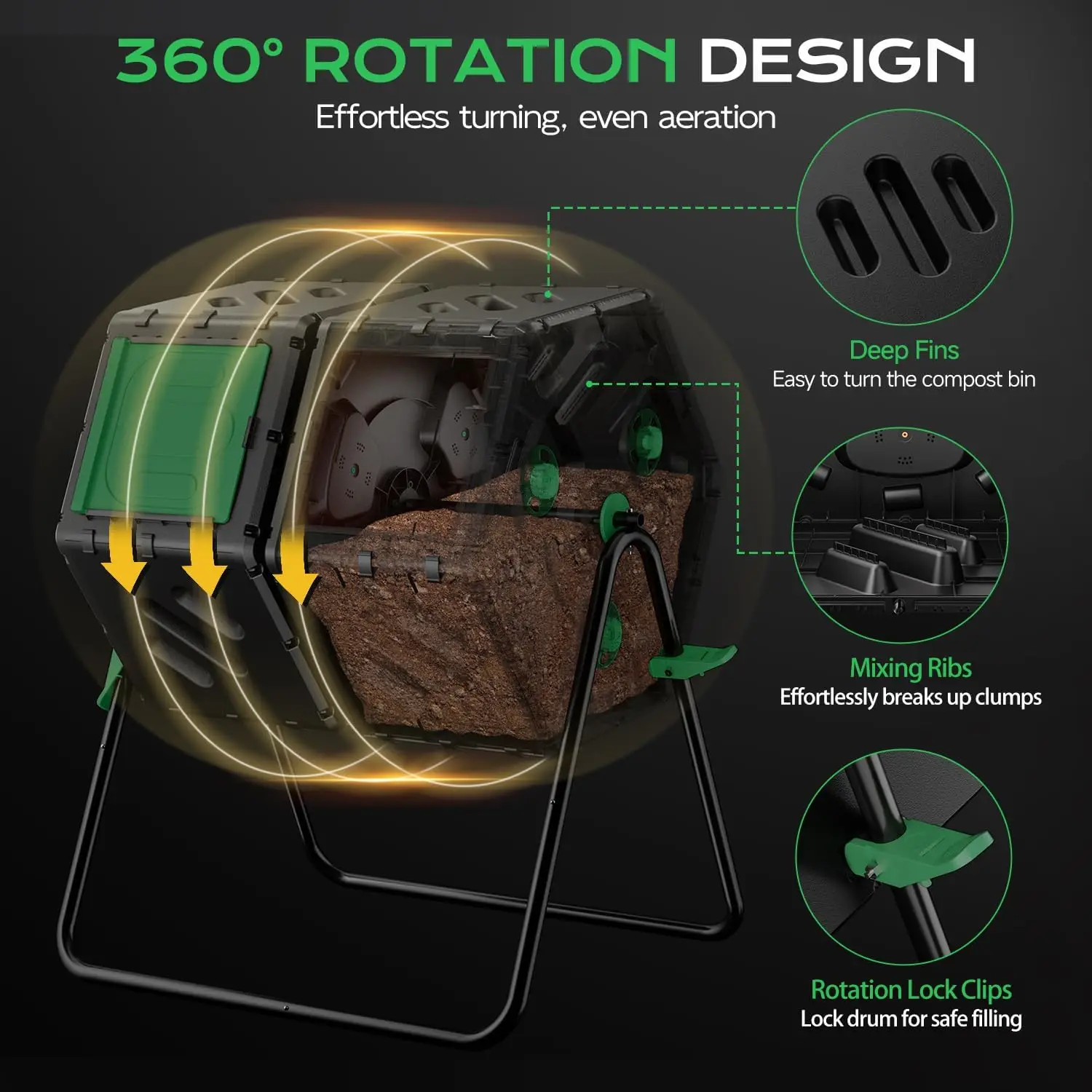 

Стакан для компоста, 45 галлонов/170 л, двухкамерный контейнер для компоста, удобная сборка, на открытом воздухе, 360° ° Вращающийся большой композитор для наружного применения, в продаже