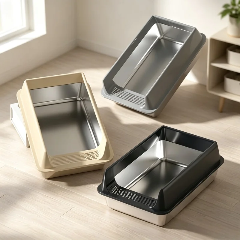 Stainless Steel Litter Box, Semi-enclosed Splash-proof And Leak-proof Design, Removable Lid, Suitable For Big Cats, And More