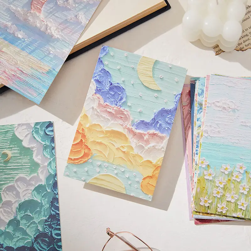 Oil Painting Picture Postcard Ins Healing Birthday Greeting Card Message Postcard Letter Envelope DIY Decoration Cards 30pcs/set