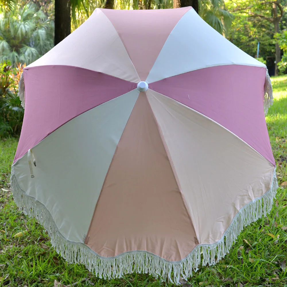 Parasol krzesła luksusowe Boho plażowe frędzle Parasol basen frędzel drewno duże Patio meble zewnętrzne nadruk Logo