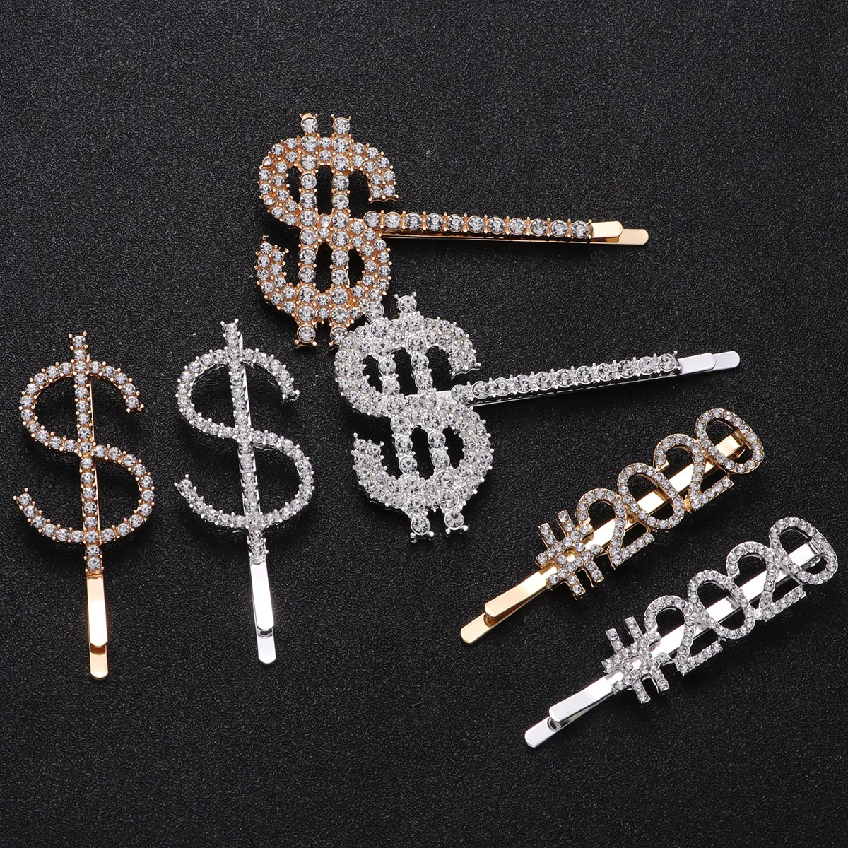 

6Pcs Letter Hair Clips 2020Hairpin DollarSymbol SLetter Alloy Rhinestone Inlaid Women Girls Fashion Hairstyle Wedding Party