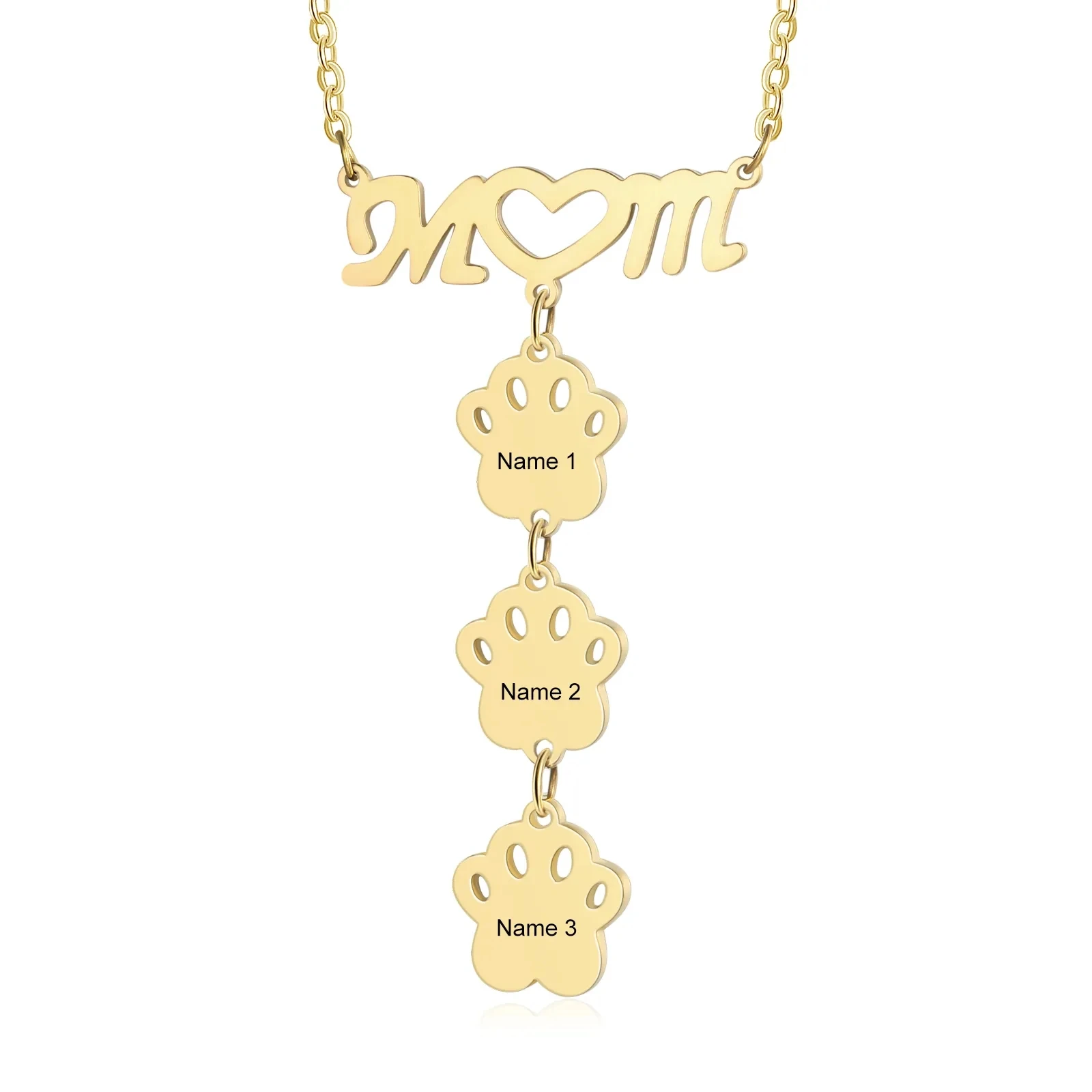 Custom Mother's Heart Personalized Multi-Name Dog Paw Pendant Necklace Quality Stainless Steel Women's Necklace Gift For Mother
