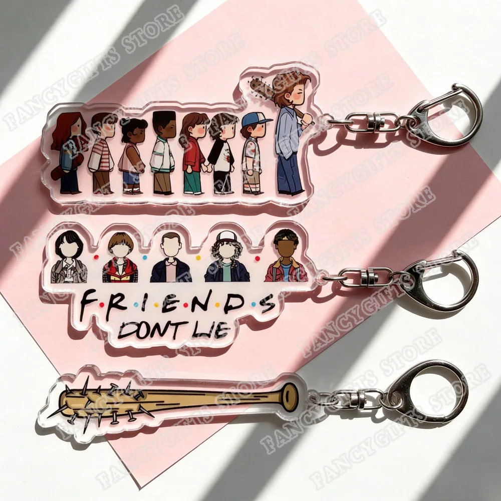Fashion 80s Horror TV Show Characters Chibi Things / WSQK / Friends Don't Lie / If You Die , I Die / Upside Down Keychain