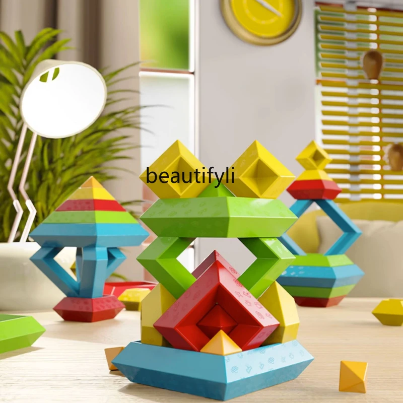 

Building block tower Assembling toys Educational creative push and pull Pile tower Large particle building block