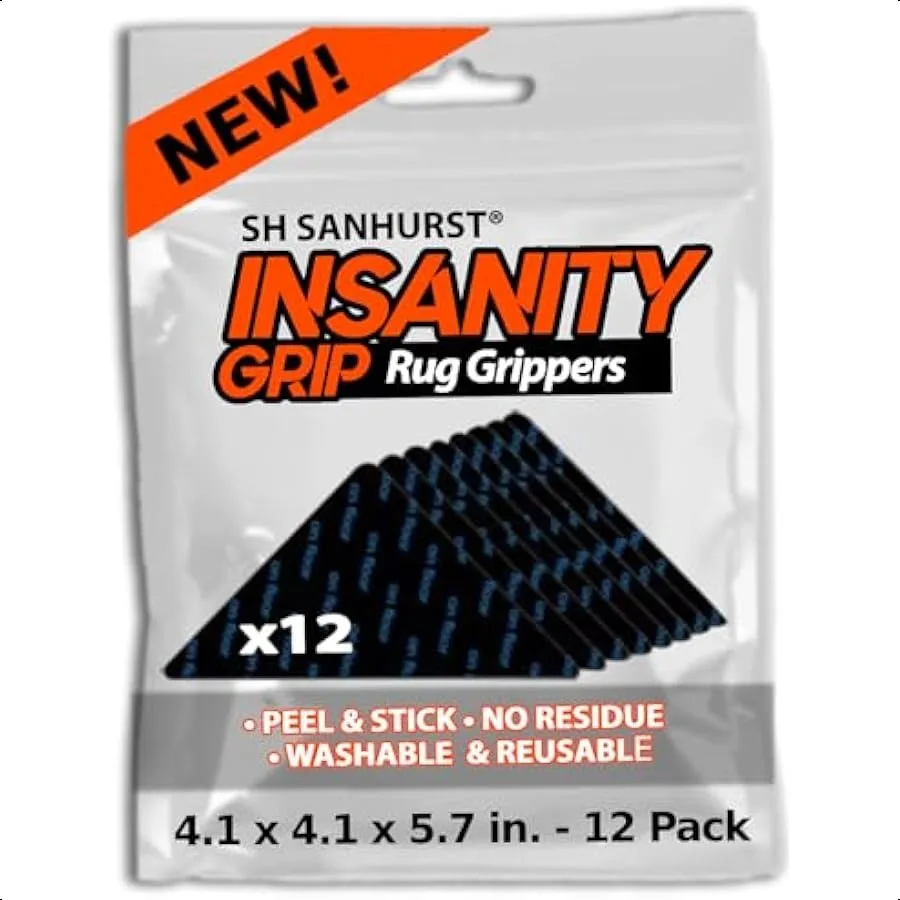 

12 Pcs Rug Gripper for Hardwood Floors Tile Cement and More Thin Corner Carpet Pad That is Removable Glueless Nano Gel Triangle