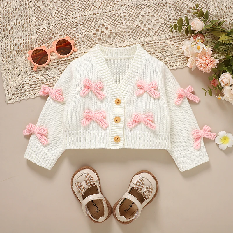 Winter Baby Mädchen Pullover Stricken Niedliche Rosa Schleife Säugling Outwear Jacken Tops 1-3Y Kleinkind Lange Ärmel Strickwaren Mäntel Button Up