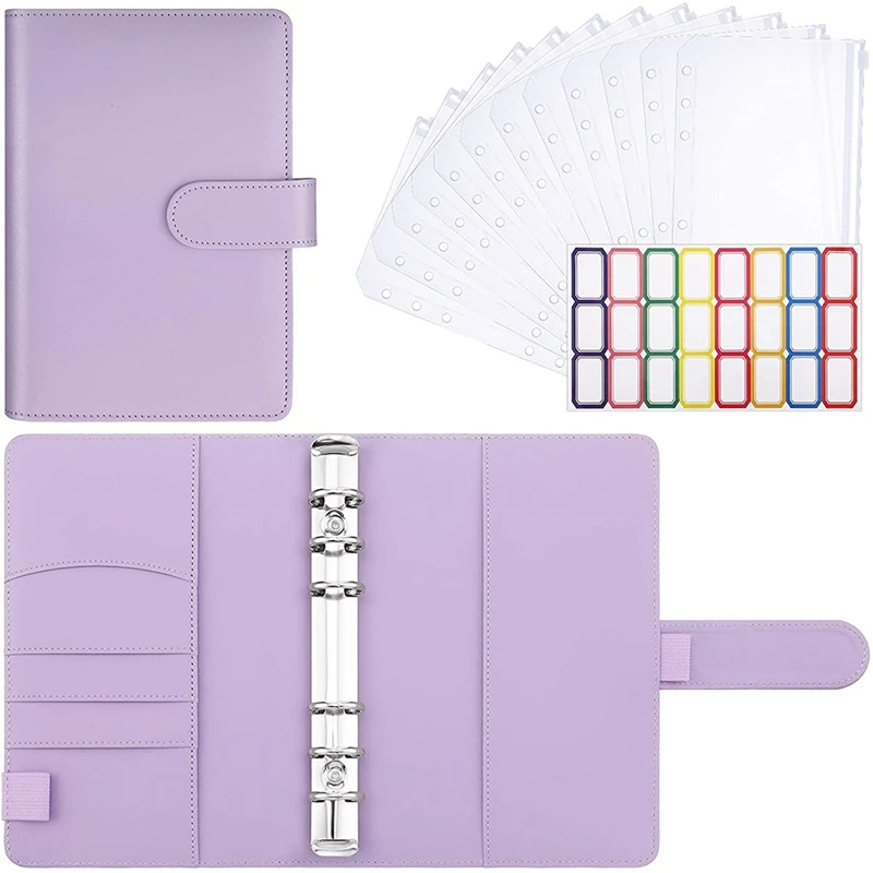 15 Pieces Of Plastic Binder Envelopes With PU Leather Notebook Binder For Documents And Cards, Purple