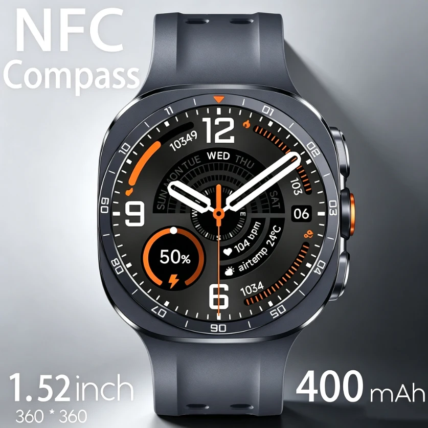 2026 W9 Men Smart Watch Multi Sport Modes Fitness Tracking Bluetooth Calling 400mAh Large Battery SOS Outdoor Compass Smartwatch