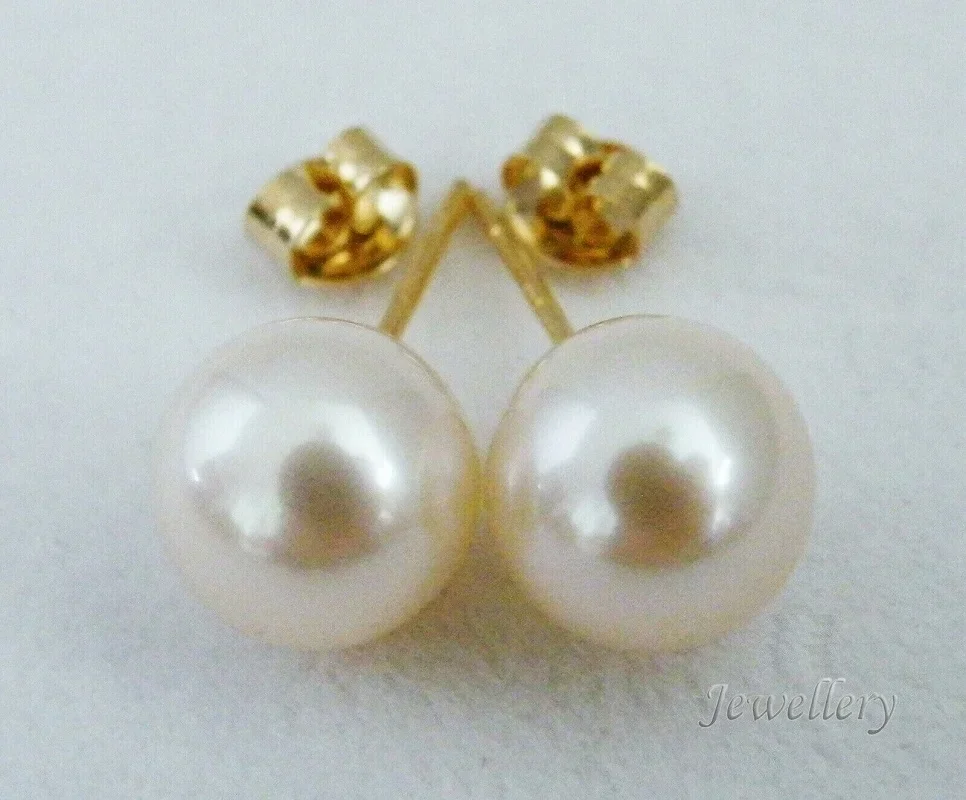 Perfect Round Pearl Earrings AAA+9-10mm 10-11 mm 11-12 mm White Japanese Round Pearl Earrings 14K Gold-