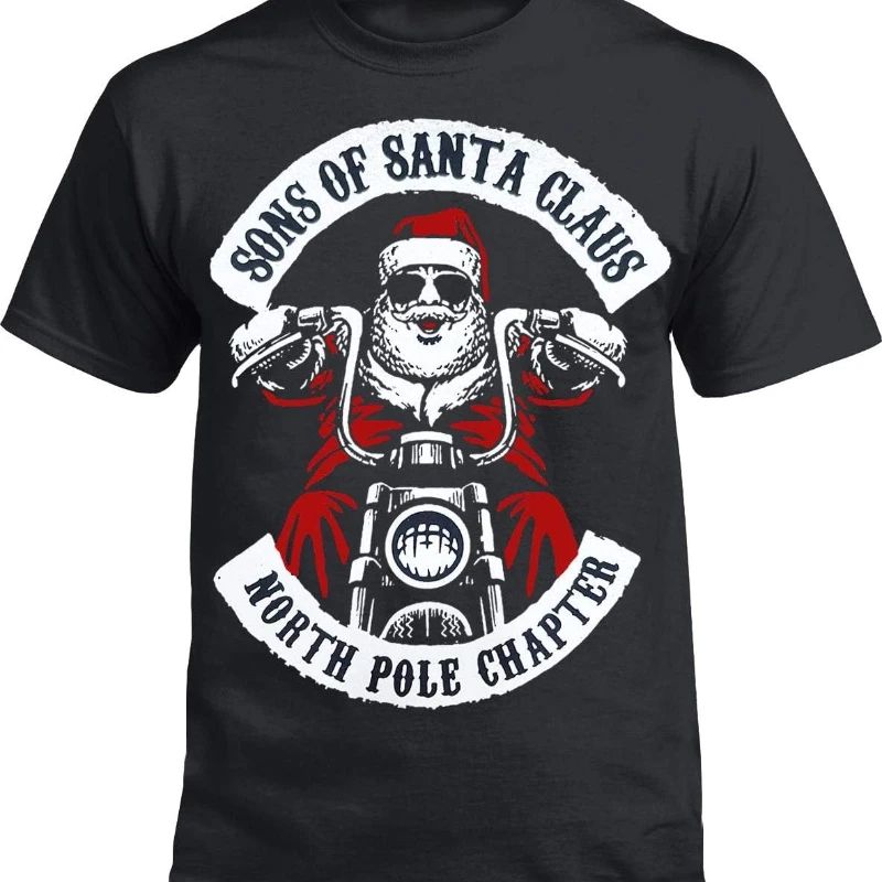 Sons of Santa Men's T-Shirt Kids Funny Biker Decembeard Fancy Xmas Short-sleev Graphic Tshirts  Adult Unisex Crewneck Streetwear