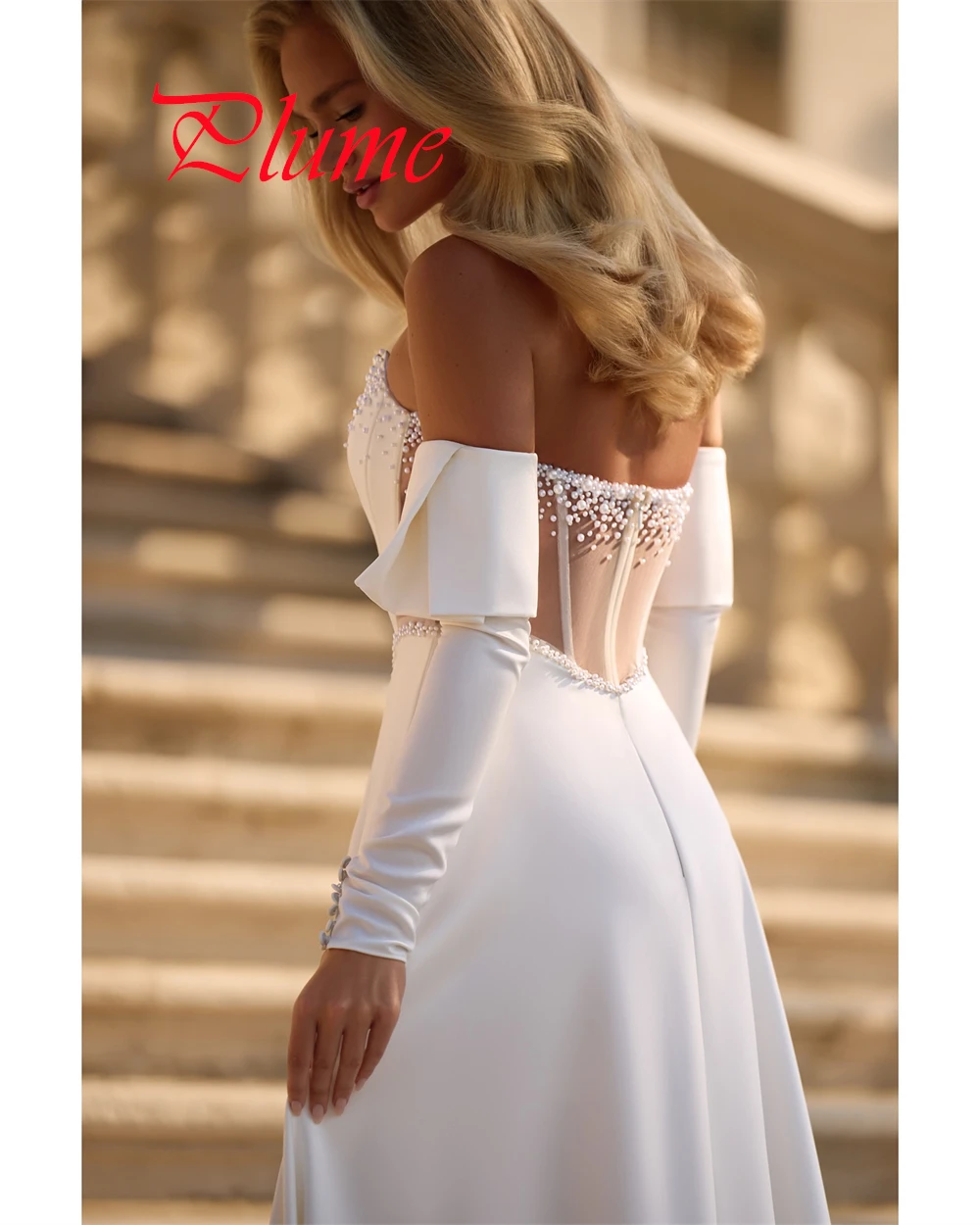 Customized White Satin Wedding Dress Exquisite Strapless Detachable Sleeve Bridal Party Classic Zipper Back Vestido De Novia