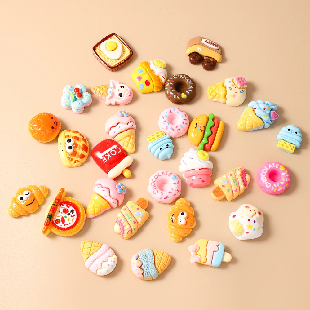 Leslie Mix Kawaii Cartoon Lebensmittel-Anhänger aus Harz, Flache Cabochons für Mädchen, DIY Nagelkunst, Handyhüllen, Haarspangen-Zubehör – Detail 2