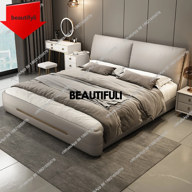 

Изголовье кожаная роскошная двуспальная кровать, распродажа, современная большая двуспальная кровать для подростков, деревянная многофункциональная мебель для дома Letto Matrimoniale ll