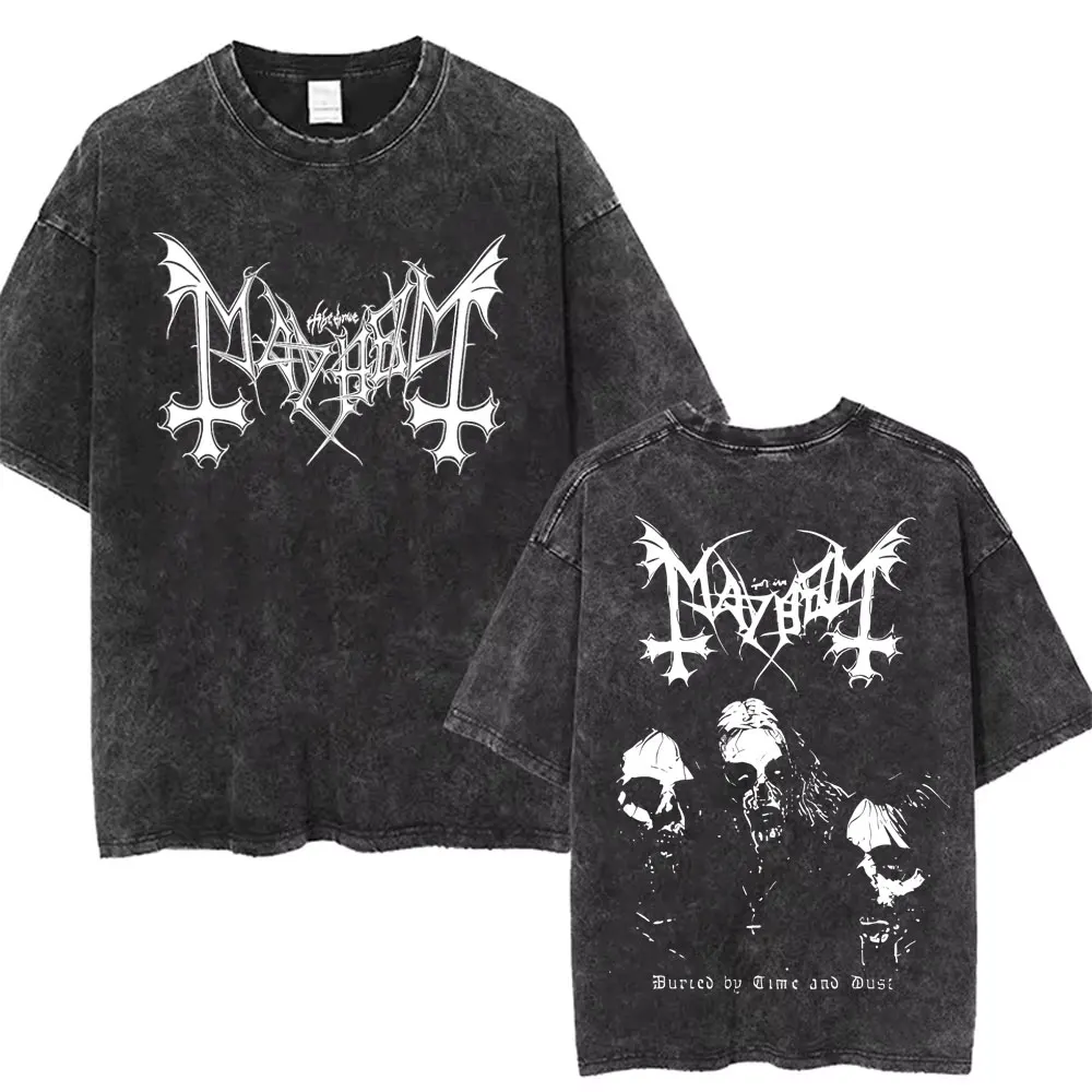 Best Famous Mayhem Deathcrush Vintage Washed T Shirt Men Women Classic Death Black Metal Rock Band T-shirts Unisex Streetwear