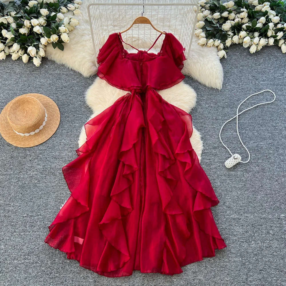 Chique vintage sexy halter sem mangas elegante fada verão feminino boho vestido de verão roupas femininas vestido longo