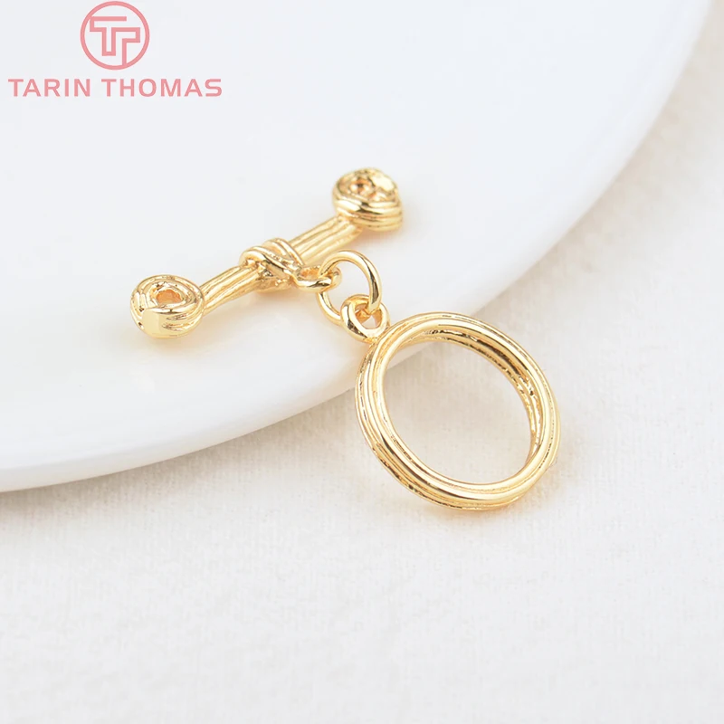 (3337)6 Sets O:14MM T:24MM 24K Gold Color Plated Brass Round Bracelet O Toggle Clasps High Quality Diy Jewelry Accessories