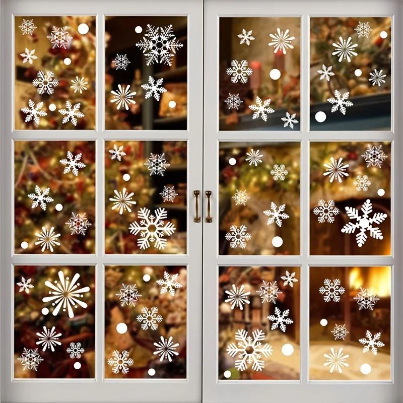 190pcs Snowflakes Decorations Window Stickers Ornaments Blue White Xmas Decals for Window Scrapbooking DIY Journal