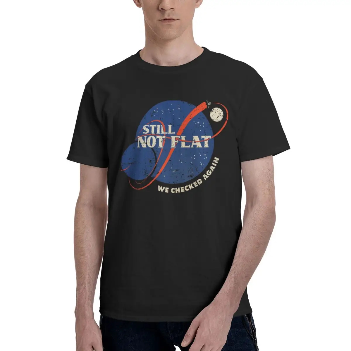 Men Funny Space-inspired Parody Planets Still Not Flat We Checked Again Science Astronomy Trending T Shirt Cotton Men Clothing
