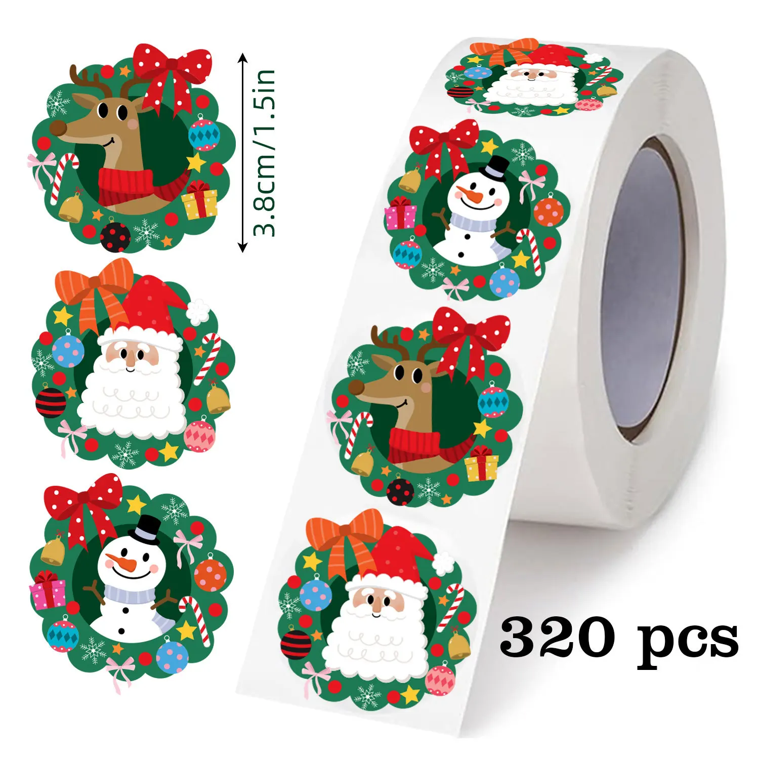 320 قطعة من ملصقات عيد الميلاد لفة عطلة الشتاء ملصقات مغلف مستديرة لعيد الميلاد ملصق ختم لحفلة عيد الميلاد، 1.5 بوصة