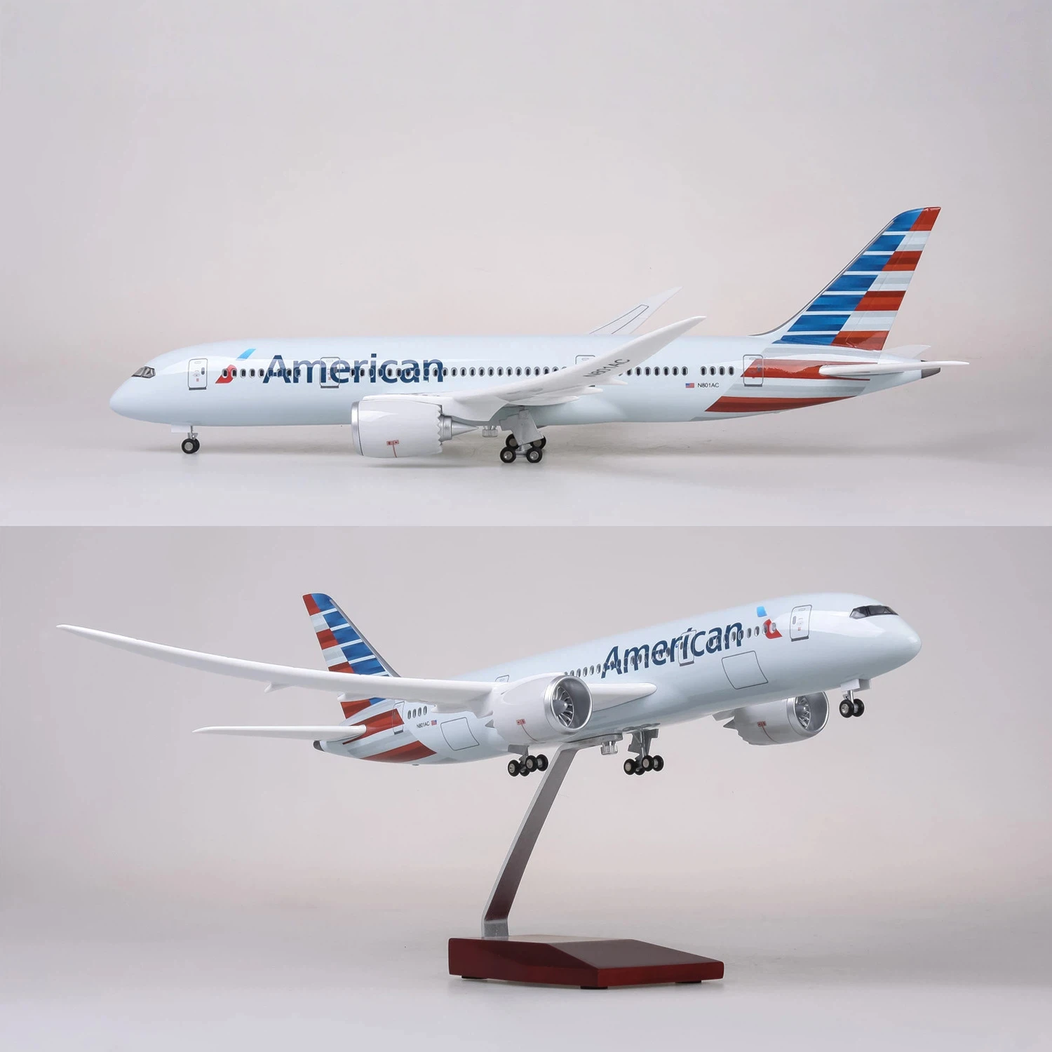 43cm American Airways B787 Diecast Resin Airplane Model Toy Kit with Landing Gear Wheel for Collection Display or Aviation Gift