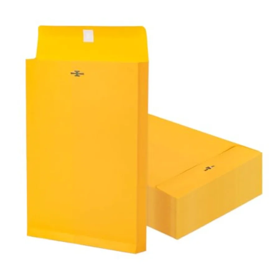 

50 Pack Expandable Manilla Envelopes with Clasp and Gummed Seal 180 GSM Heavyweight Large Yellow Manilla Envelopes 8.5 x 11 for