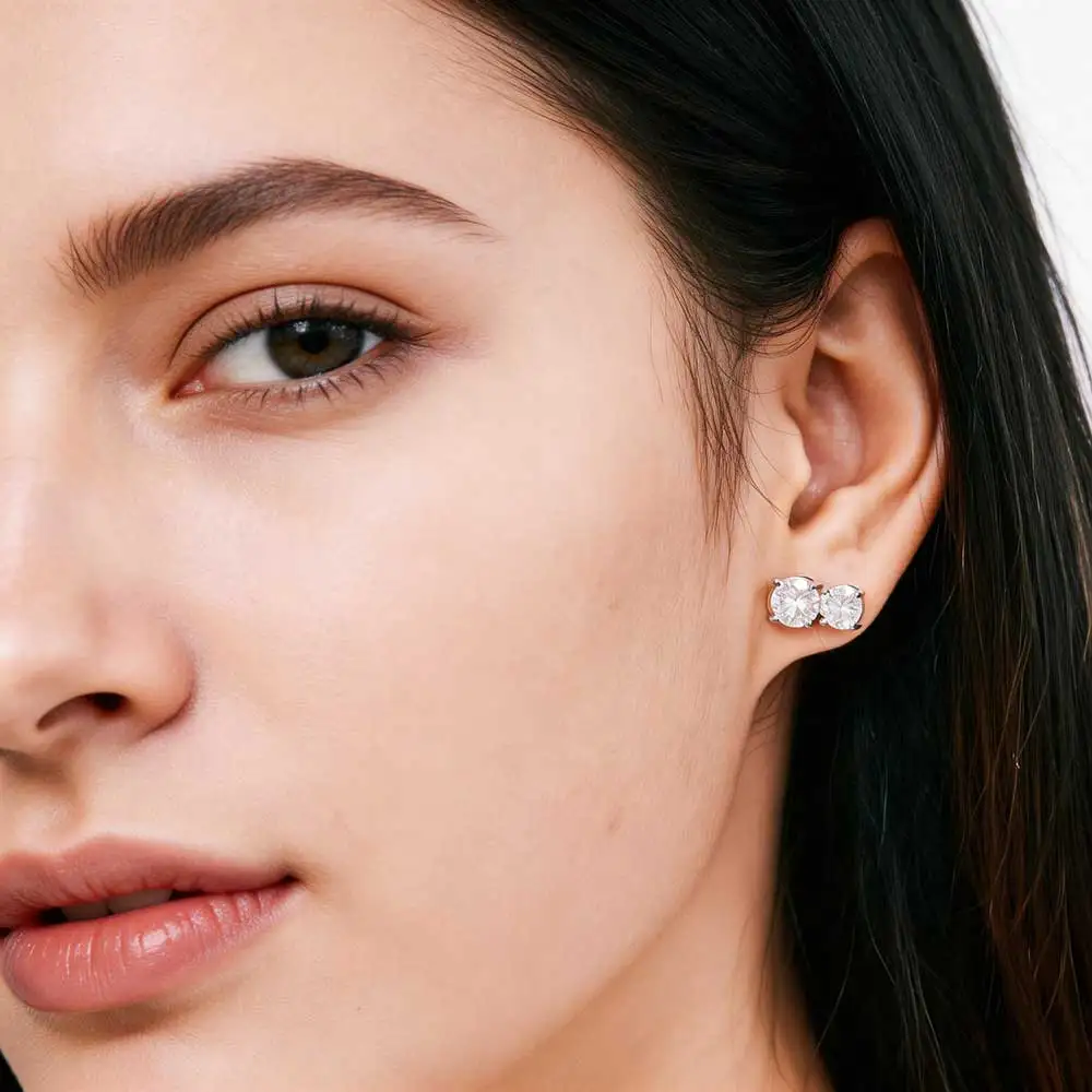 

Серьги-гвоздики ESKEEM с муассанитом, тренд 2026 года, из стерлингового серебра 925 пробы, с двойными круглыми камнями 7 мм и 6 мм, VVS, для мужчин и женщин