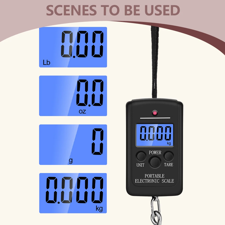 40kg Digital Electronic Scale LCD Digital Scale BackLight Fishing Weights Pocket Scale Travel Luggage Scales Kitchen Tools