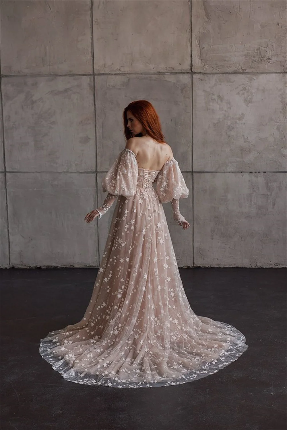 Sansa Mysterious Side Split فساتين السهرة Sexy Off Shoulder Prom Dress Star A-line فساتين سهره فاخره Champagne Vestidos De Noche