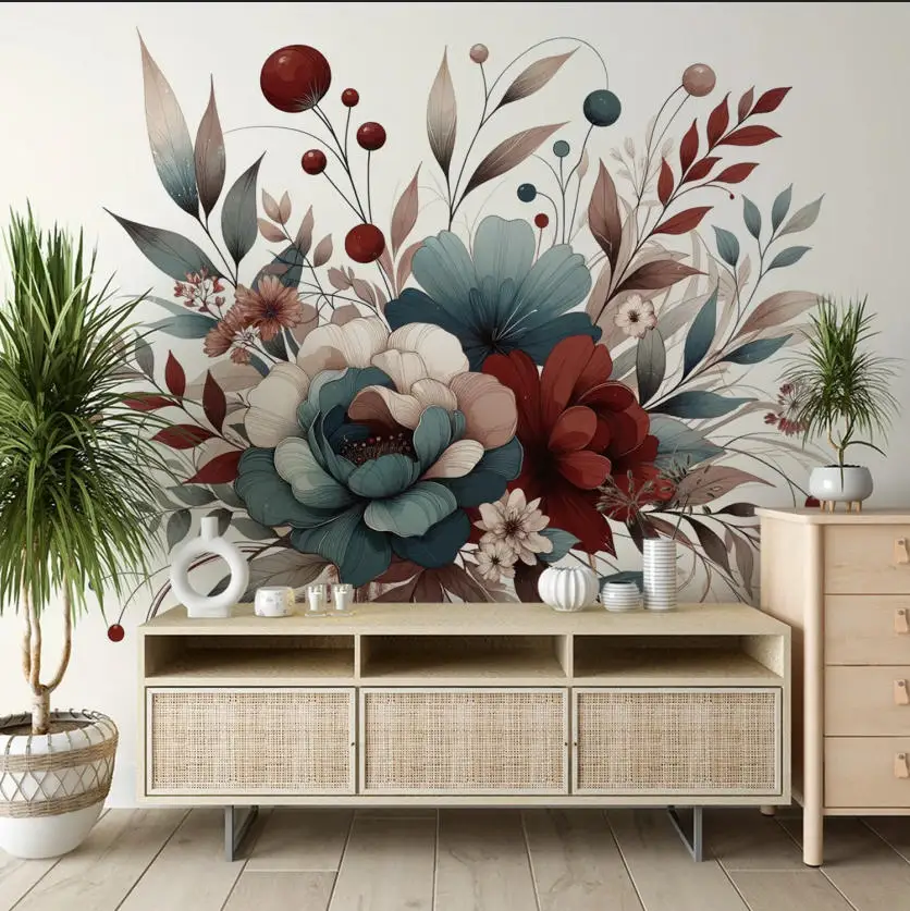 Custom Any Size Mural Wallpaper Abstract retro watercolor wildflowers Children's background wall decorative wallpaper Painting