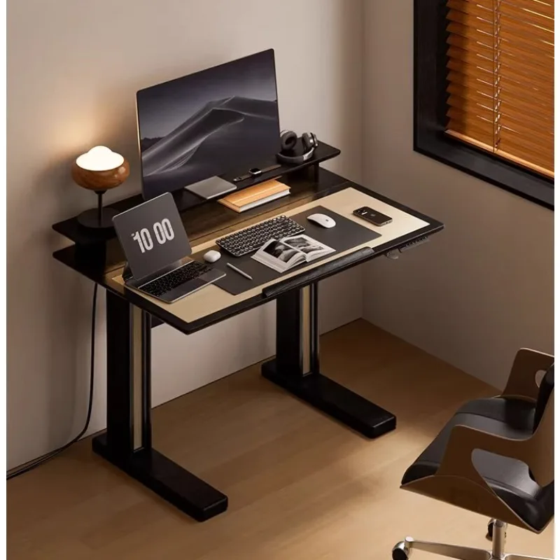 

Solid wood electric lifting table, office computer desk shelf workbench