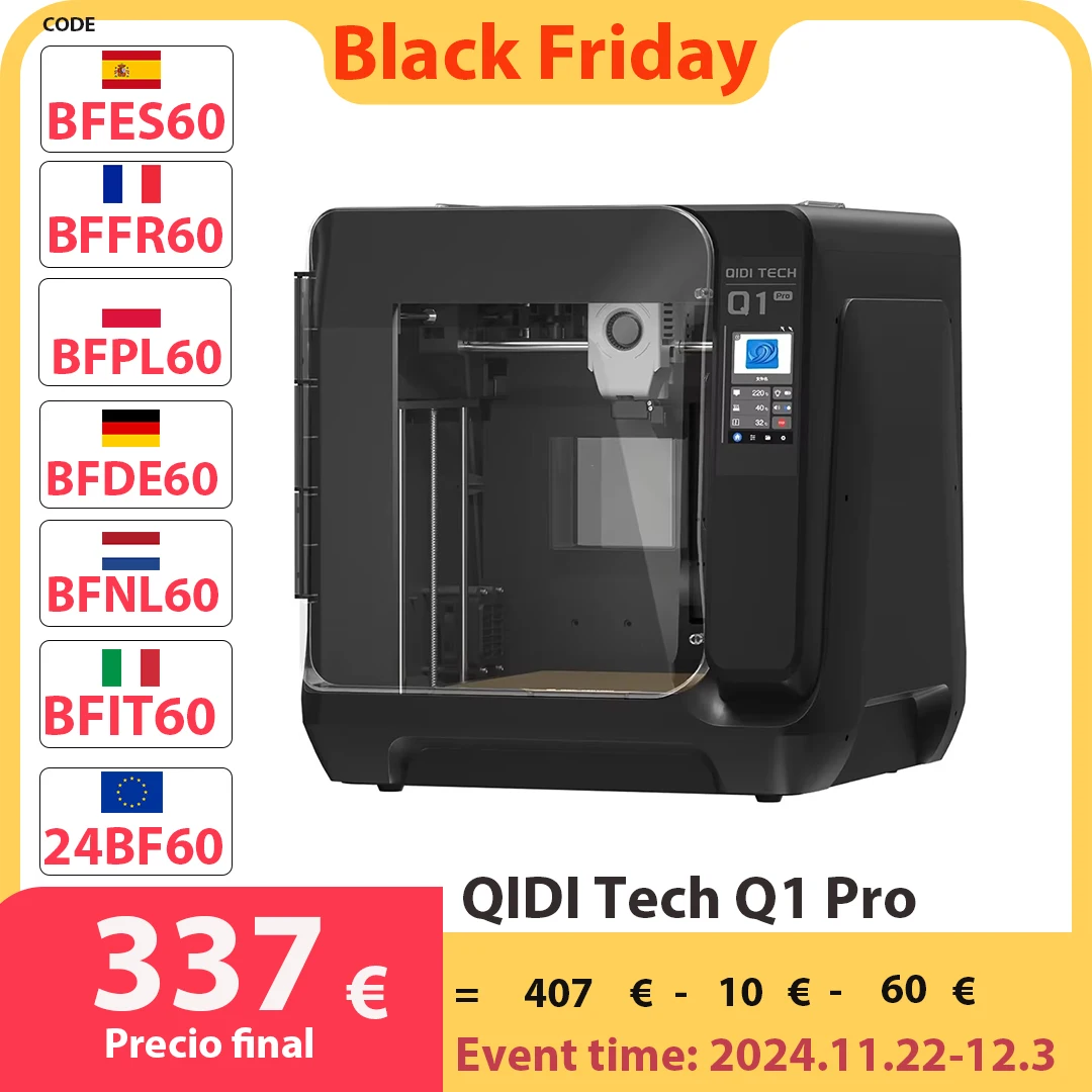 QIDI Tech Q1 Pro 3D Printer, Dual Z Motors, 60°C Chamber Heat, 350°C Print, Tri-metal Hot-end, Auto Leveling ≤600mm/s High Speed