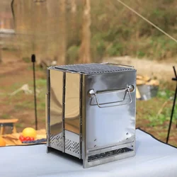 Large Wood Burning Camping Stove Portable Outdoor Barbecue Stove Stainless Steel Charcoal Grill Stove Camping Supplies